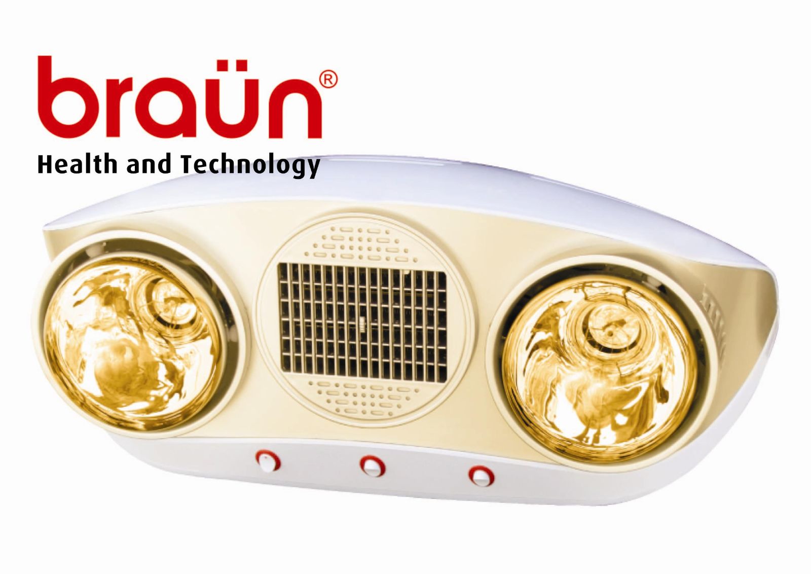 Đèn sưởi nhà tắm Braun 2 bóng vàng + Quạt sưởi (BU02PG)