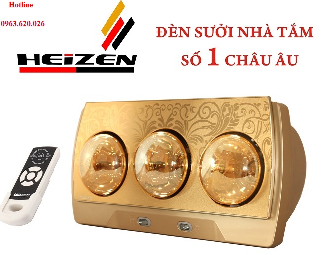  Đèn sưởi nhà tắm Heizen 3 bóng vàng có điều khiển từ xa (HE3BR)